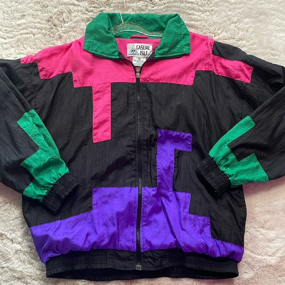 Vintage Retro Tetris C.B. training jacket🖤🩷💚💜